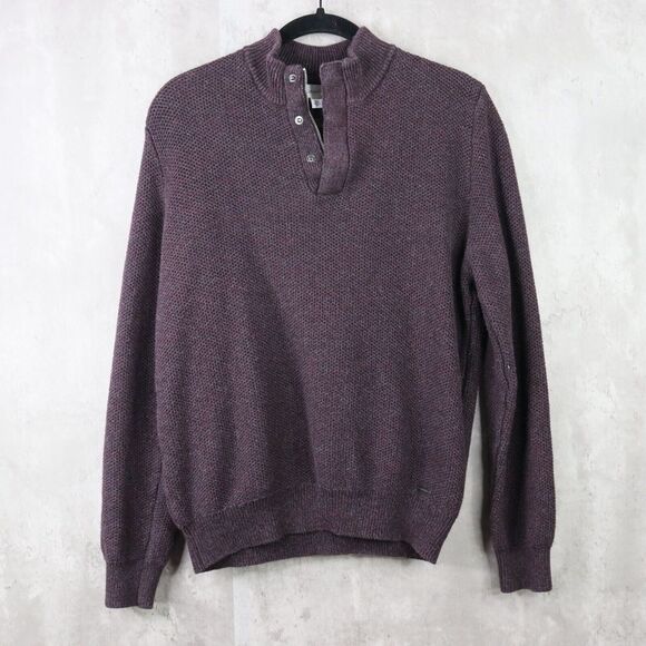Calvin Klein Sweater Mens Size‎ Medium Purple Pullover Quarter 1/4 Zip Knit - Picture 1 of 7